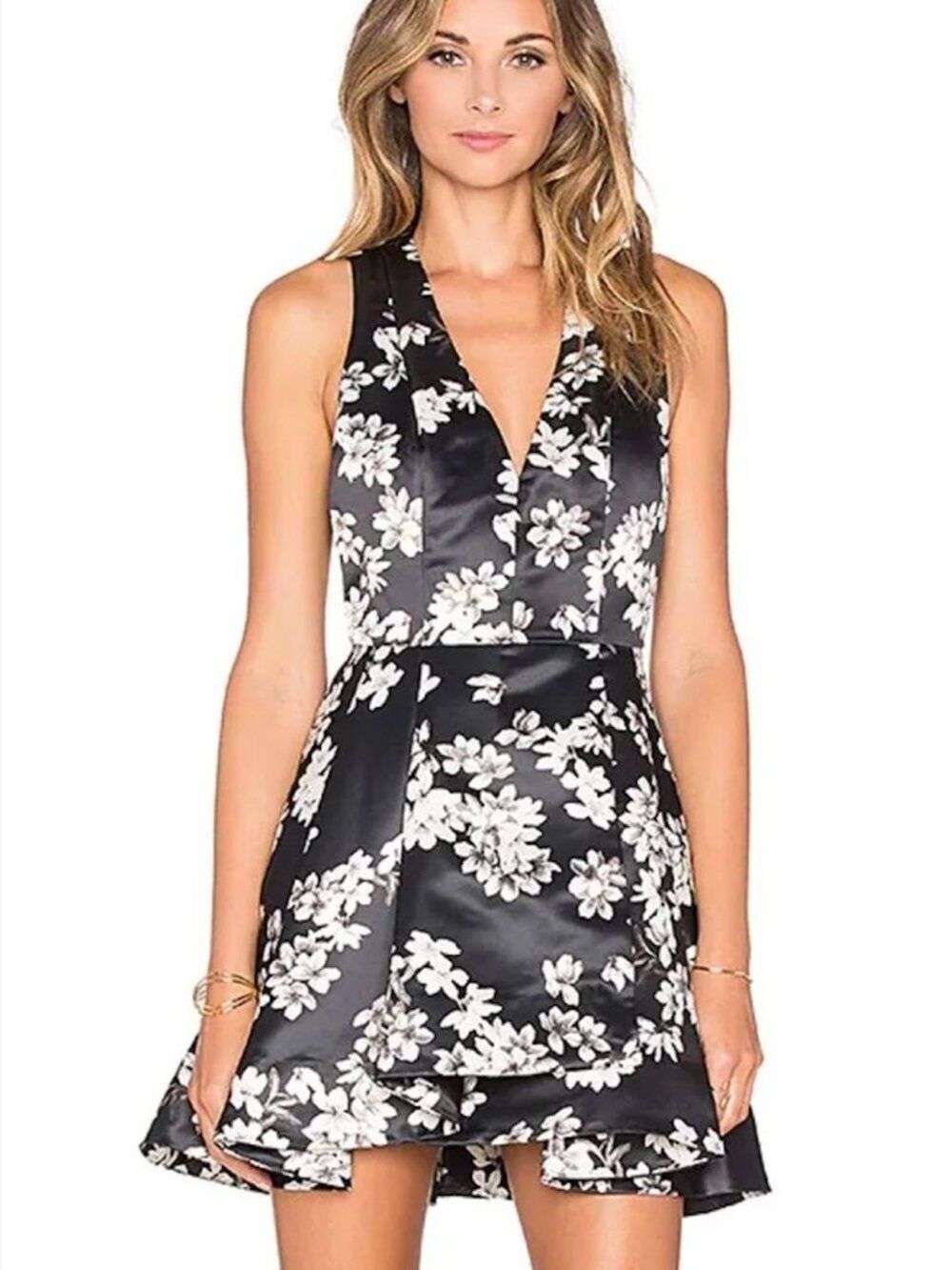 Alice + Olivia Dress Tanner in Southern Bloom Black White 6